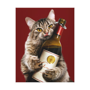 Cat With Wine Bottle Canvas Print
