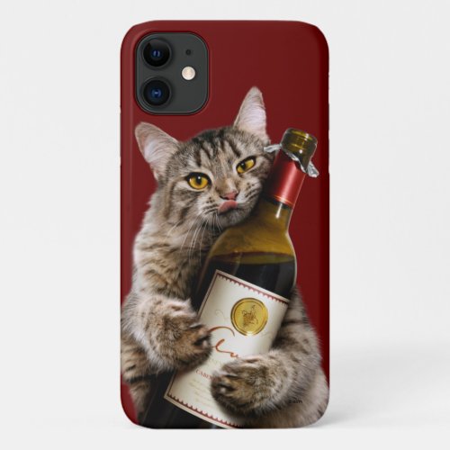 Cat With Wine Bottle iPhone 11 Case
