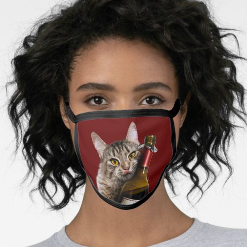 Cat With Wine Bottle Face Mask