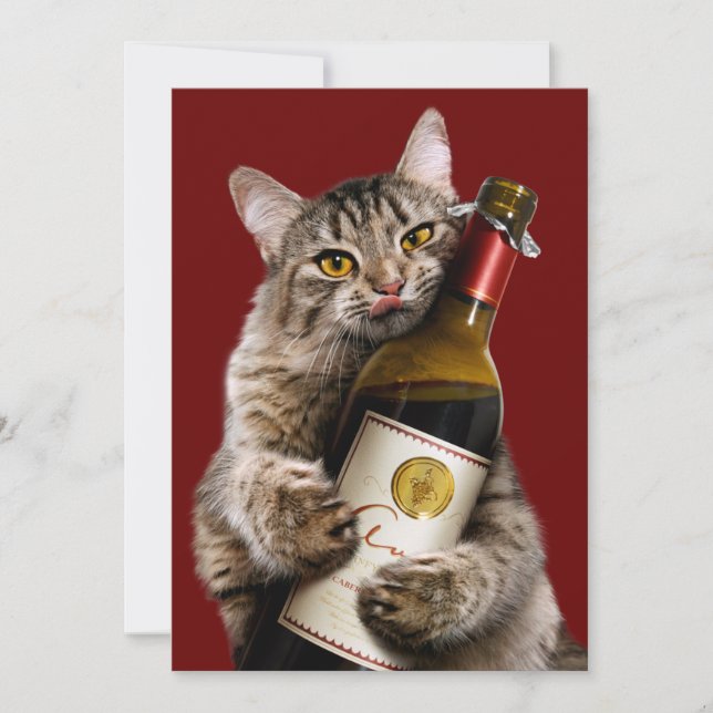Cat With Wine Bottle Invitation (Front)