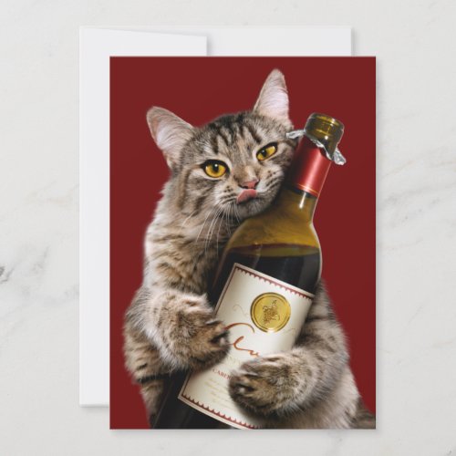 Cat With Wine Bottle Invitation