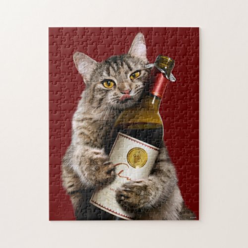 Cat With Wine Bottle Jigsaw Puzzle