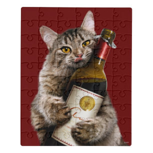 Cat With Wine Bottle Jigsaw Puzzle