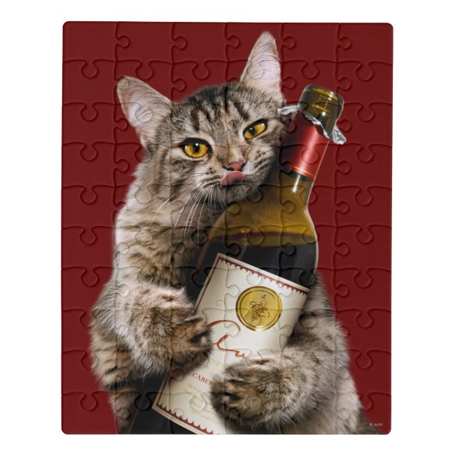 Cat With Wine Bottle Jigsaw Puzzle (Puzzle Vertical)