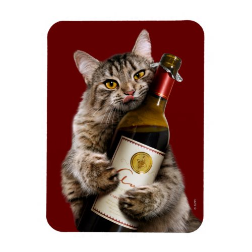 Cat With Wine Bottle Magnet