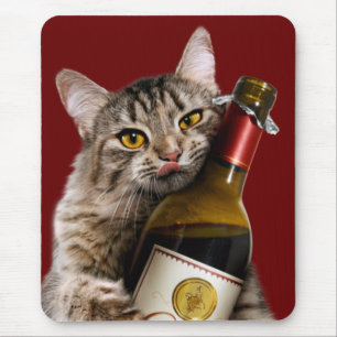 Cat With Wine Bottle Mouse Pad
