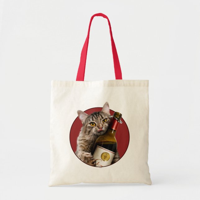 Cat With Wine Bottle Tote Bag (Front)