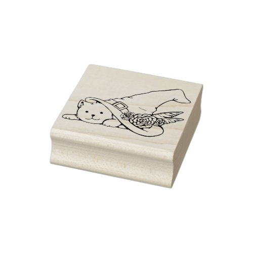 cat with witch hat art stamp