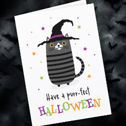 Cat with witch hat Have a purr-fect Halloween Card