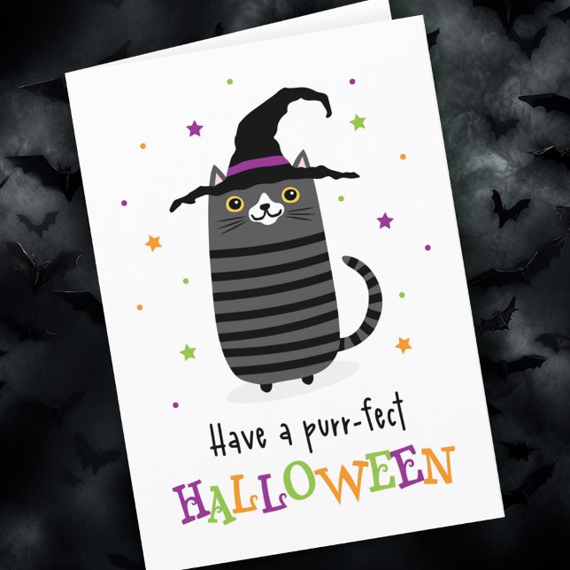 Cat with witch hat Have a purr-fect Halloween Card (Cat with witch hat Have a purr-fect Halloween Card)