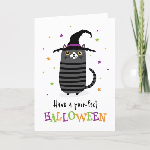 Cat with witch hat Have a purr_fect Halloween Card