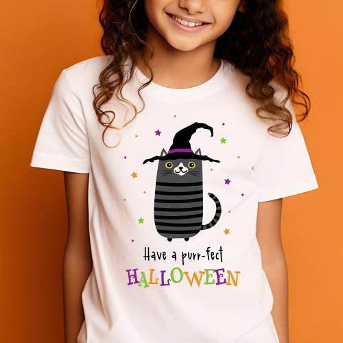 Cat with witch hat Have a purr_fect Halloween cute T_Shirt