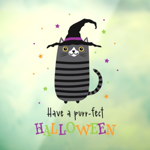 Cat with witch hat Have a purr_fect Halloween cute Window Cling