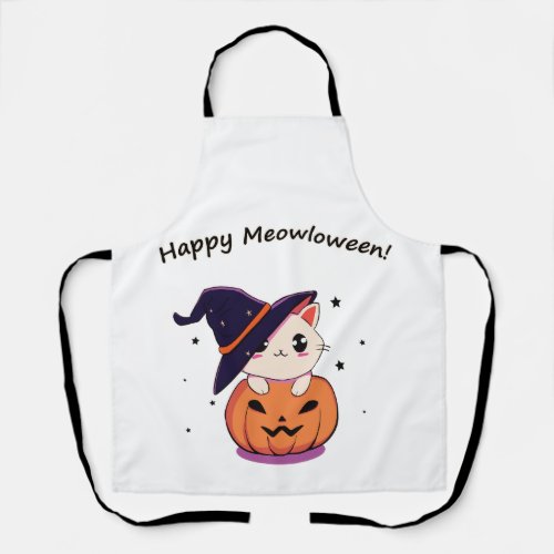 Cat with witch hat in Halloween Jack_O_Lantern  Apron