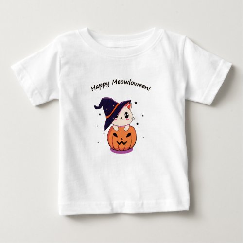 Cat with witch hat in Halloween Jack_O_Lantern  Baby T_Shirt