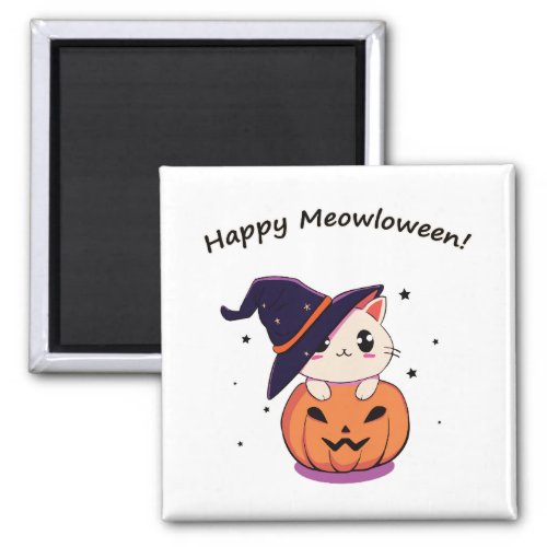 Cat with witch hat in Halloween Jack_O_Lantern  Magnet