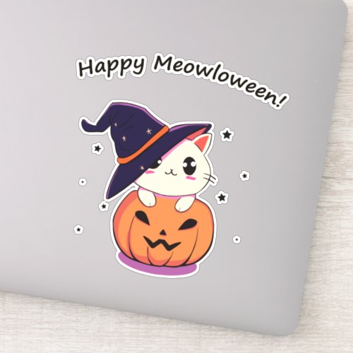 Cat with witch hat in Halloween Jack_O_Lantern  Sticker