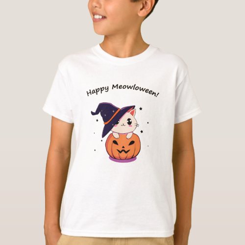 Cat with witch hat in Halloween Jack_O_Lantern  T_Shirt