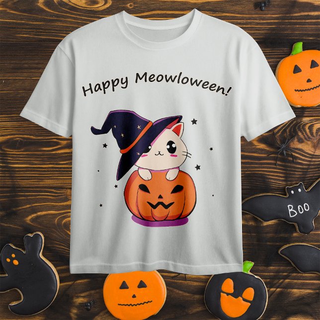 Cat with witch hat in Halloween Jack-O-Lantern  T-Shirt (Creator Uploaded)