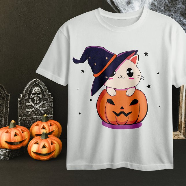 Cat with witch hat in Halloween Jack-O-Lantern  T-Shirt (Creator Uploaded)