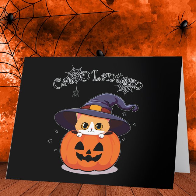 Cat with witch hat in Halloween Jack-O-Lantern  Thank You Card (Creator Uploaded)