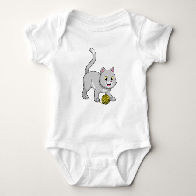 Cat with Wool yarn ball Baby Bodysuit (Front)