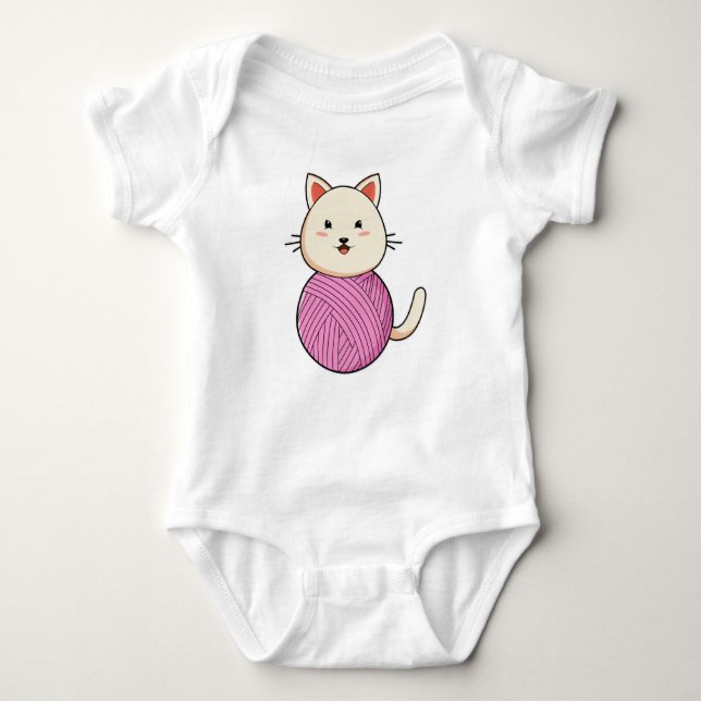 Cat with Wool yarn ball Baby Bodysuit (Front)