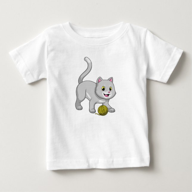 Cat with Wool yarn ball Baby T-Shirt (Front)