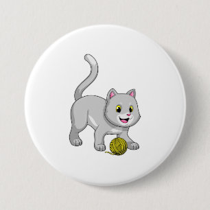 Cat with Wool yarn ball Button