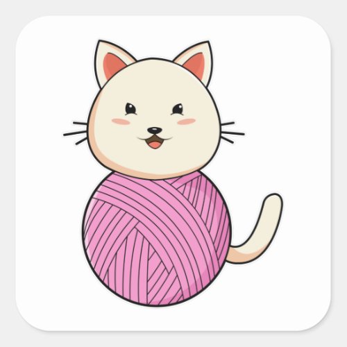 Cat with Wool yarn ball Square Sticker