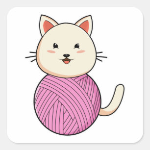 Cat with Wool yarn ball Square Sticker