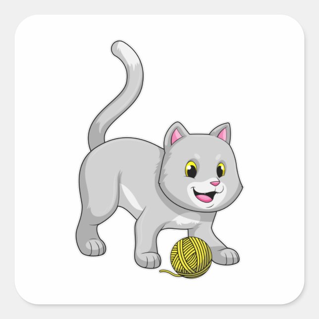 Cat with Wool yarn ball Square Sticker (Front)