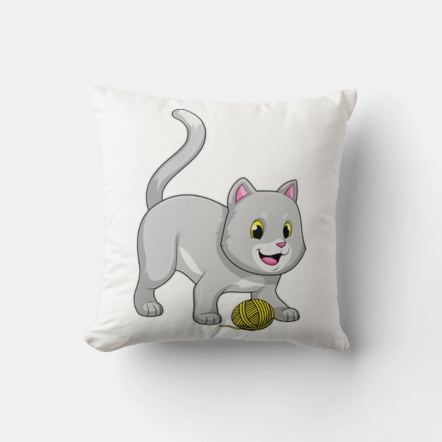 Cat with Wool yarn ball Throw Pillow (Front)