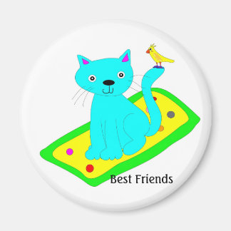 cat with yellow bird on rug magnet