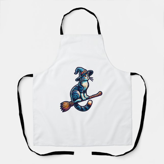 Cat Wizard Halloween Witch Mystical Cat Lovers Hal Apron (Front)
