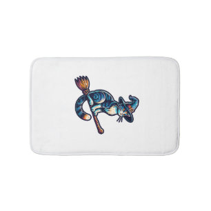 Cat Wizard Halloween Witch Mystical Cat Lovers Hal Bath Mat