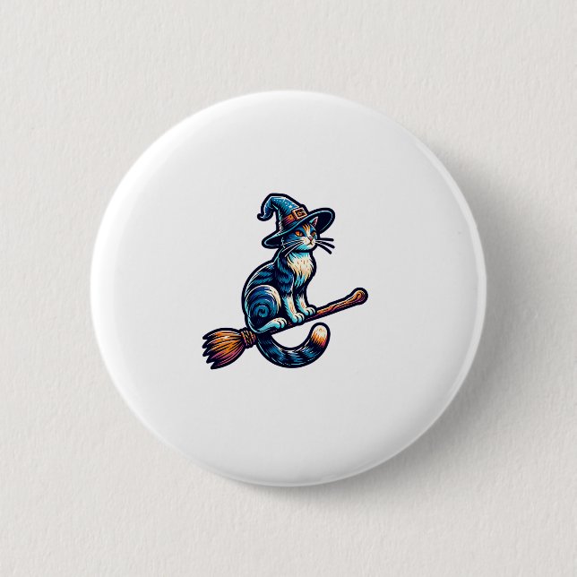 Cat Wizard Halloween Witch Mystical Cat Lovers Hal Button (Front)
