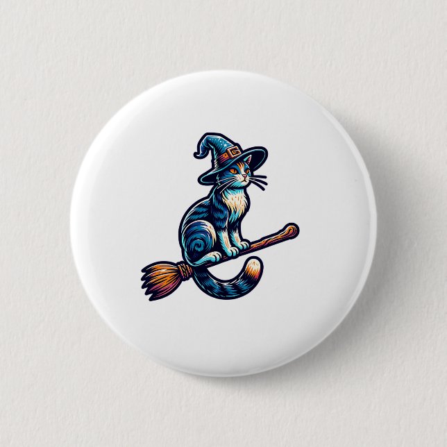 Cat Wizard Halloween Witch Mystical Cat Lovers Hal Button (Front)