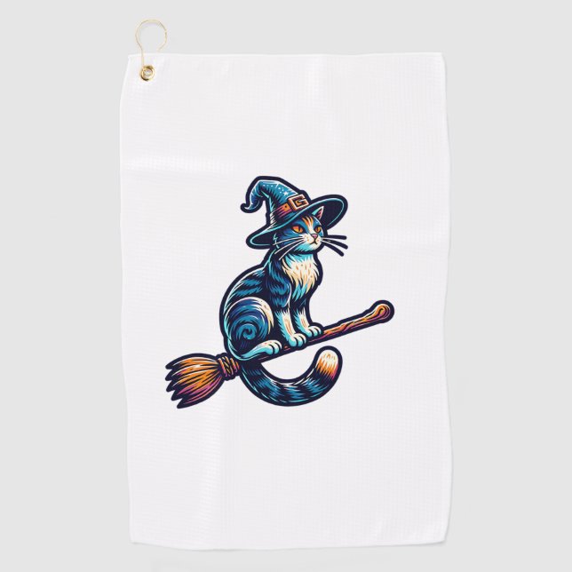 Cat Wizard Halloween Witch Mystical Cat Lovers Hal Golf Towel (Front)