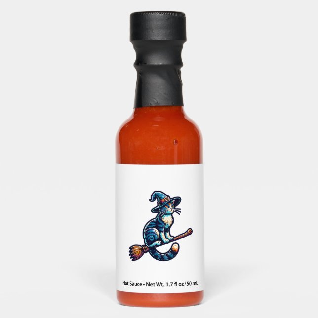 Cat Wizard Halloween Witch Mystical Cat Lovers Hal Hot Sauces (Front)
