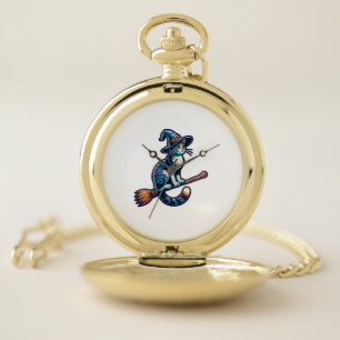 Cat Wizard Halloween Witch Mystical Cat Lovers Hal Pocket Watch