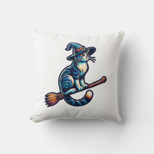 Cat Wizard Halloween Witch Mystical Cat Lovers Hal Throw Pillow