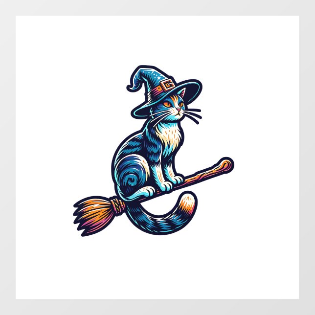 Cat Wizard Halloween Witch Mystical Cat Lovers Hal Wall Decal (Front)