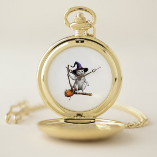 Cat Wizard Halloween Witch Mystical Cat Lovers Lon Pocket Watch