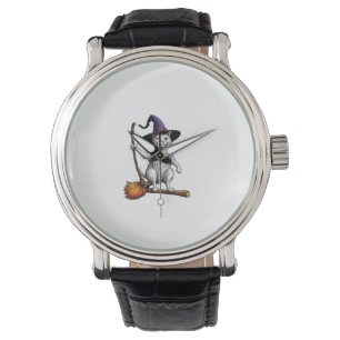 Cat Wizard Halloween Witch Mystical Cat Lovers Lon Watch
