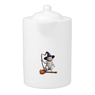 Cat Wizard Halloween Witch Mystical Cat Lovers Teapot