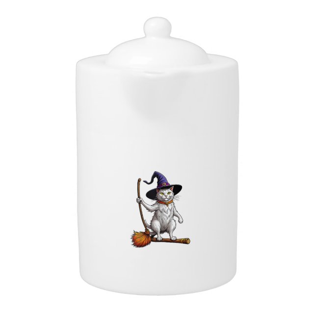 Cat Wizard Halloween Witch Mystical Cat Lovers  Teapot (Front)