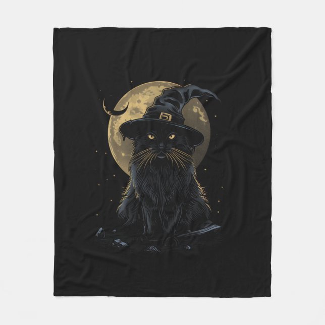 Cat Wizard Hat Funny Cute Witch Halloween Costume  Fleece Blanket (Front)