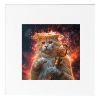 Cat Wizard With Magic Staff Amidst Flames Acrylic Print