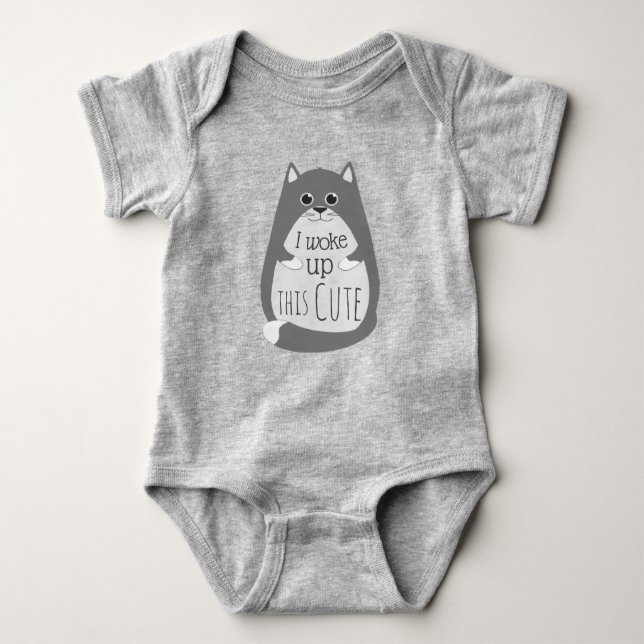 Cat Woke up This Cute Funny Slogan Baby Bodysuit (Front)